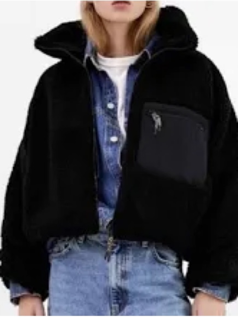 Zara Black Sherpa-Lined Jacket XS